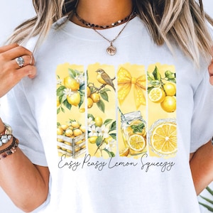 Maglietta unisex Yellow Lemons Easy Peasy Lemon Squeezy, maglietta Lemonade, maglietta Lemon Tree, top agrumi, abbigliamento Coquette Bow, regalo per lei