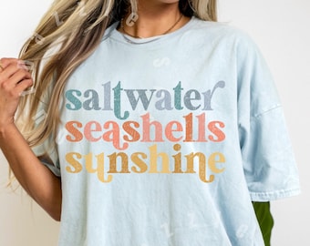Comfort Colors® Saltwater Seashells Sunshine T-Shirt, Beach Lover Shirt, Vacation Tee, Summer Casual Wear, Ocean Inspired Apparel