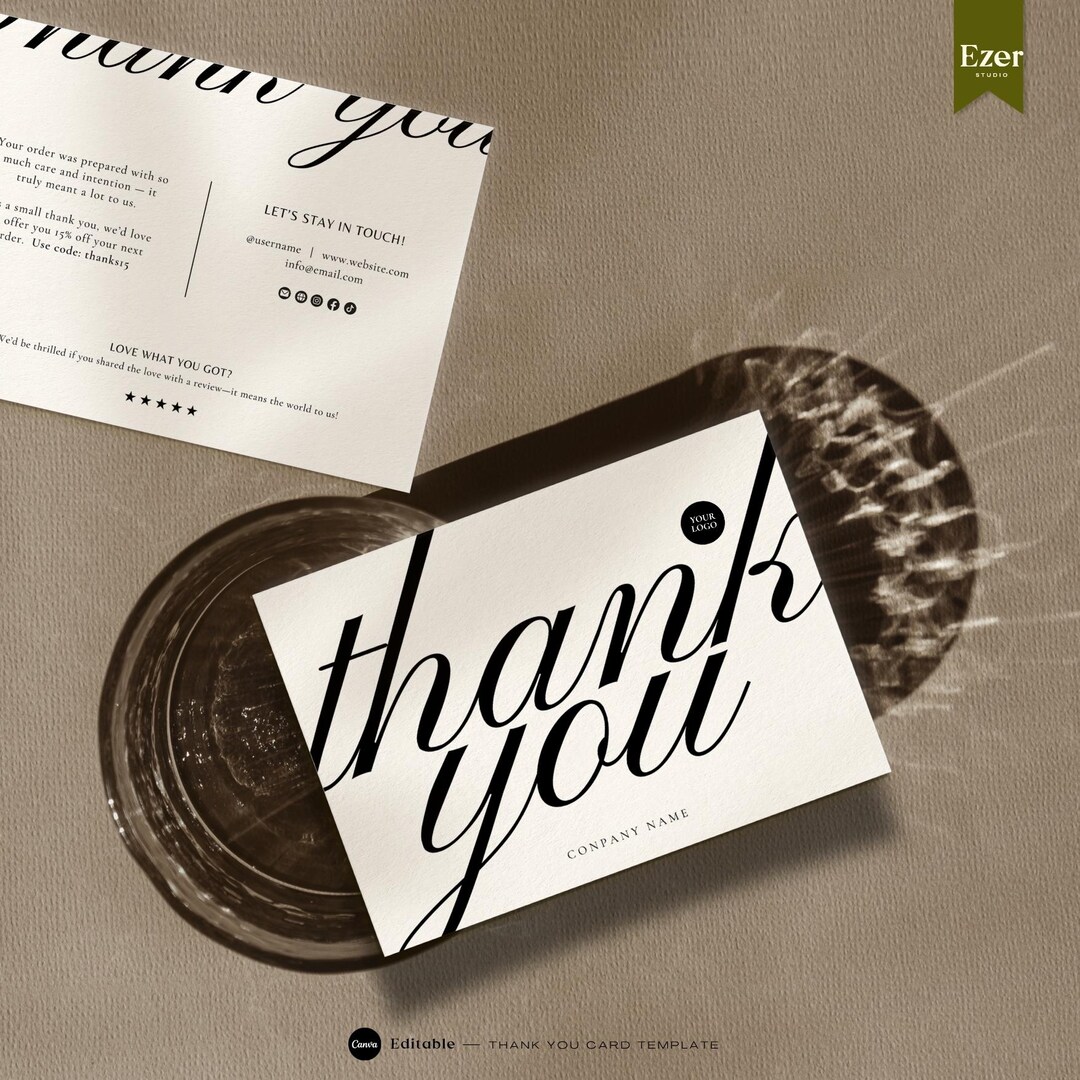Editable Luxury Thank You Card Template | Canva DIY Design | Small ...