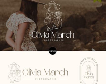 Editable Camera Logo Design | Modern Boho Photography Logo | Photographer logo (DIY Canva Template)