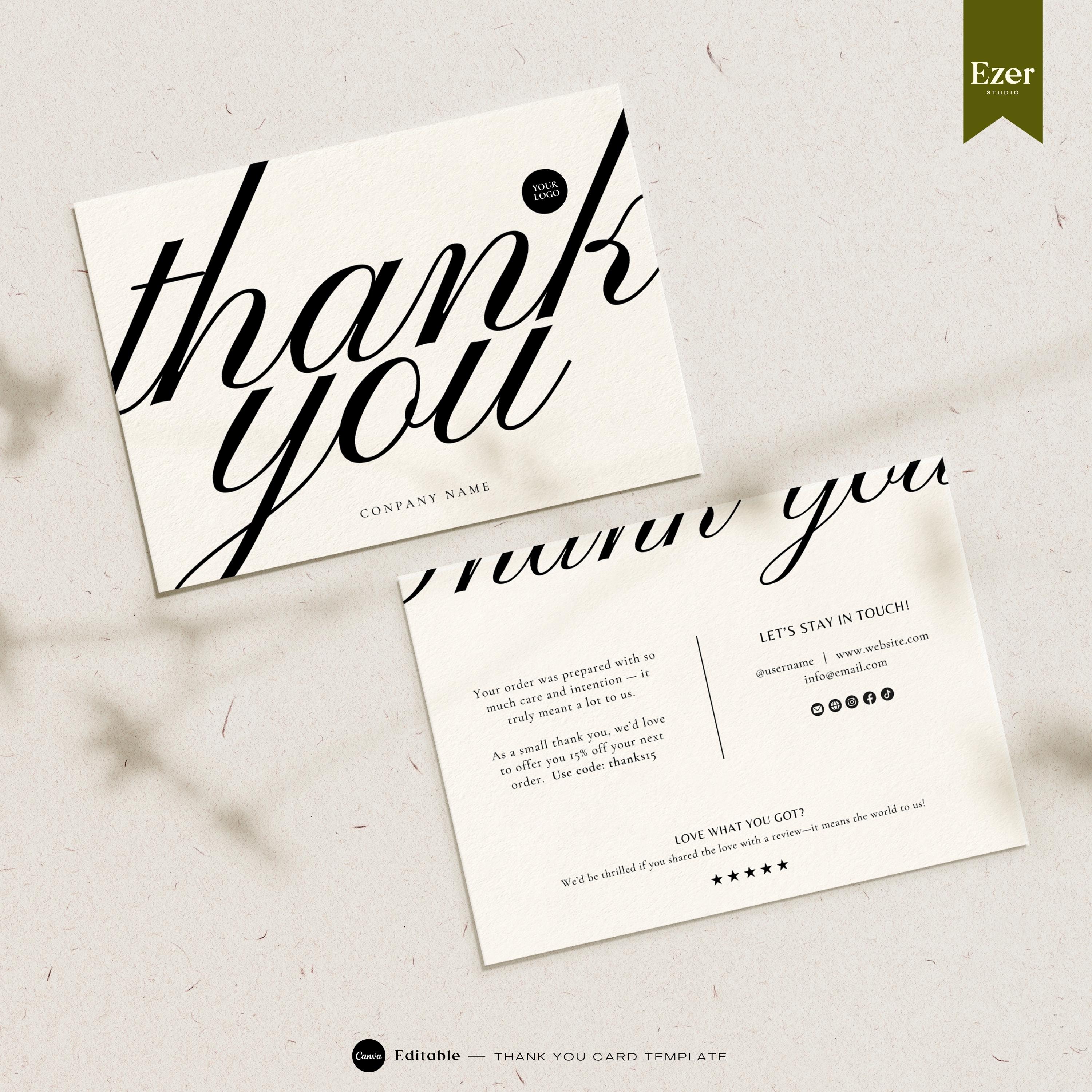 Editable Luxury Thank You Card Template | Canva DIY Design | Small ...