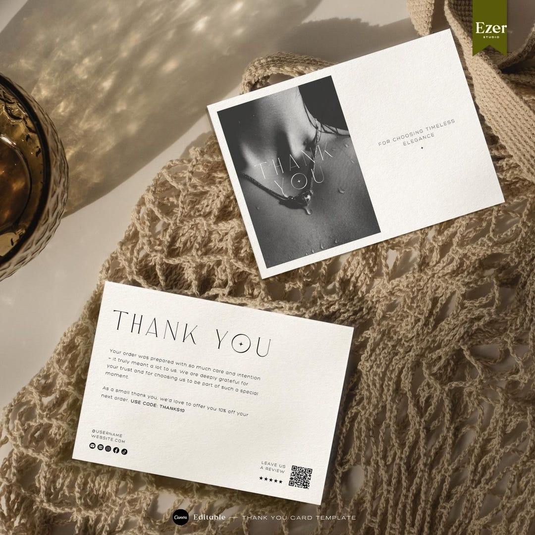 Editable Luxury Thank You Card Template | Canva DIY Design | Small ...