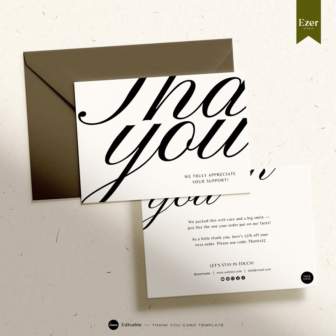 Editable Luxury Thank You Card Template | Canva DIY Design | Small ...