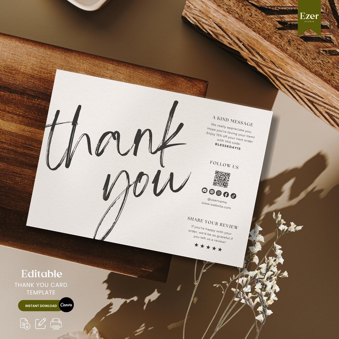 Canva Editable Minimalist Thank You Card Template | Minimal Printable ...