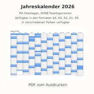 Calendario anual 2026 con festivos SIN nombres de festivos | PDF | Formato apaisado A4 A3 A2 A1 A0 | Alemán