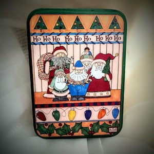 Contenedor de hojalata navideño con banco de trabajo de Papá Noel decorativo vintage