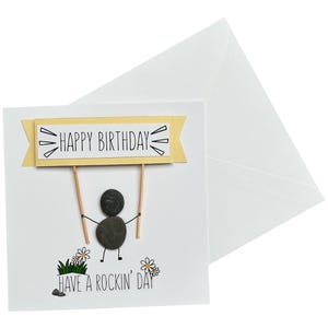 Joyeux anniversaire, carte d'anniversaire, carte de voeux, carte d'art en galets