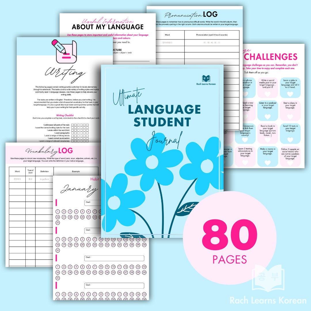 Language Learning Journal: Study Planner, Templates & Trackers (digital ...
