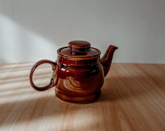 Earthenware coffee pot in brown glaze | vintage pottery | high tea tea pot | earthy modern style | mid-century modern coffee pot