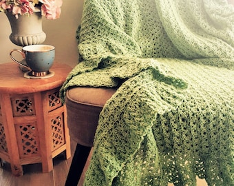 CROCHET PATTERN Pastures Green Throw - Make to Any Size Blanket or Scarf - PDF Download