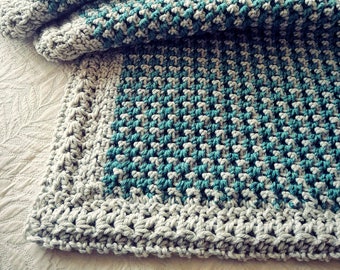 CROCHET PATTERN Textured Houndstooth Throw - Make a Blanket of any Size - Easy - PDF Download