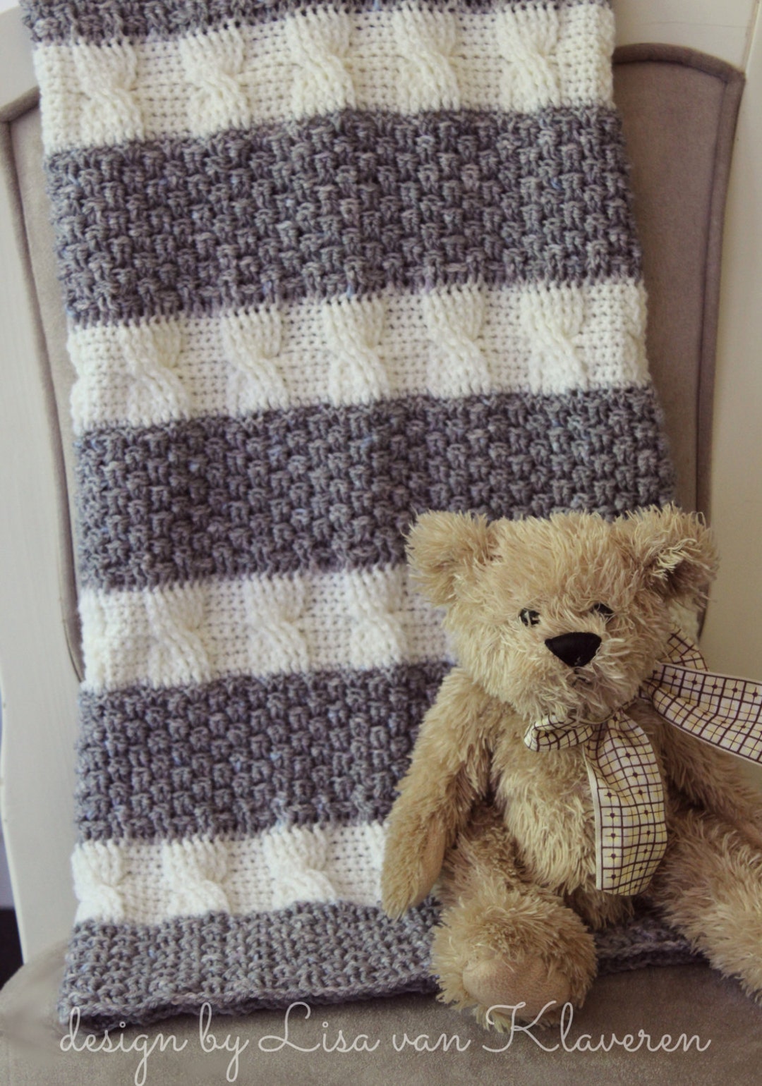 CROCHET PATTERN Cabled and Gray Blanket - Make to Any Size - PDF ...