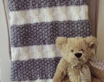 CROCHET PATTERN Cabled and Gray Blanket - Make to Any Size - PDF Download
