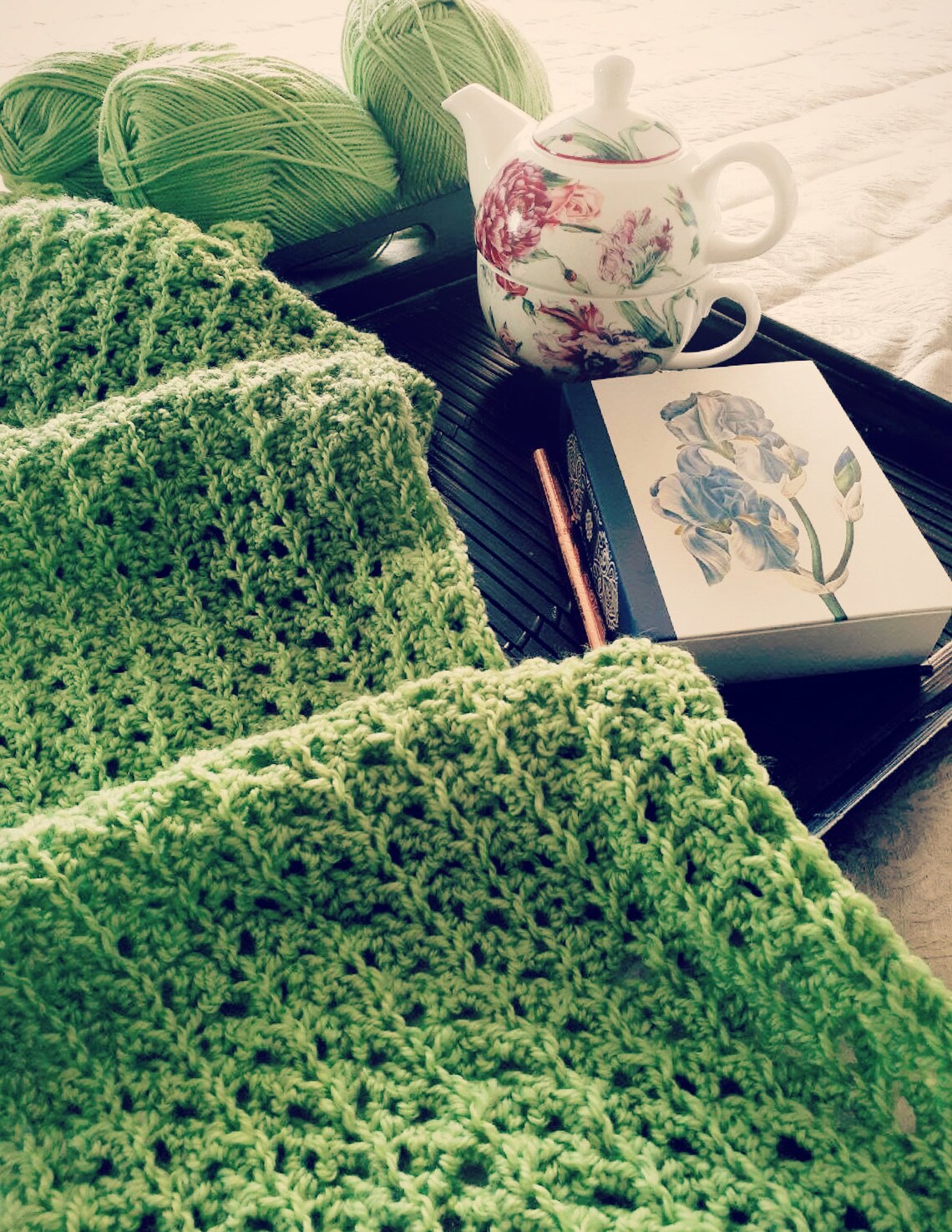 CROCHET PATTERN Pastures Green Throw - Make to Any Size Blanket or ...