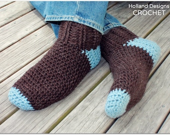 CROCHET PATTERN Man Socks - Includes Men's Sizes 6-15 - PDF Download