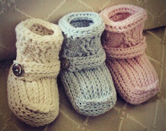 CROCHET PATTERN Cabled Cuff Baby Booties - PDF Download