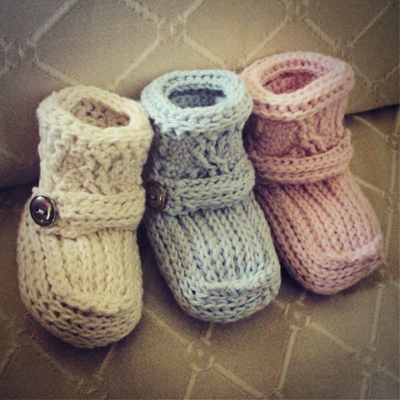 CROCHET PATTERN Cabled Cuff Baby Booties PDF Download image 1