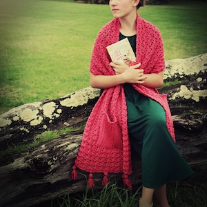 CROCHET PATTERN Little Women Readers Wrap - Shawl - Pocket Scarf - PDF Download