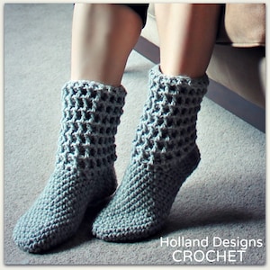 CROCHET PATTERN Ladies Waffle Boots Slippers All Sizes PDF Download image 1