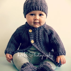 CROCHET PATTERN Simple Cable Baby Cardigan Set - Sizes 0-3, 3-6, 6-12 months - PDF Download