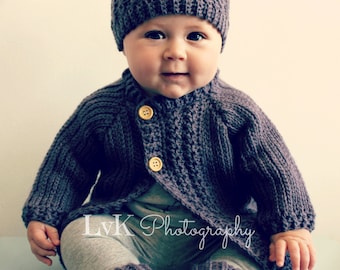 CROCHET PATTERN Simple Cable Baby Cardigan Set - Sizes 0-3, 3-6, 6-12 months - PDF Download