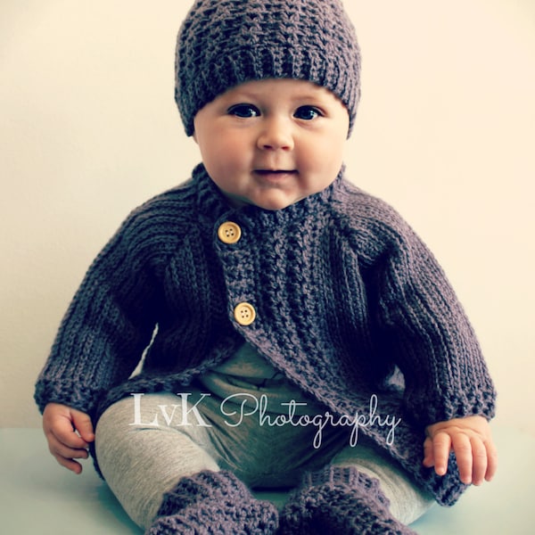 CROCHET PATTERN Simple Cable Baby Cardigan Set - Tailles 0-3, 3-6, 6-12 mois - Téléchargement PDF