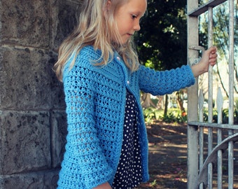 CROCHET PATTERN Romantic Girl's Cardigan - Sizes 1-8 Years - PDF Download