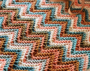 CROCHET PATTERN Zigzag Waffle Chevron Blanket - Make to Any Size - PDF Download