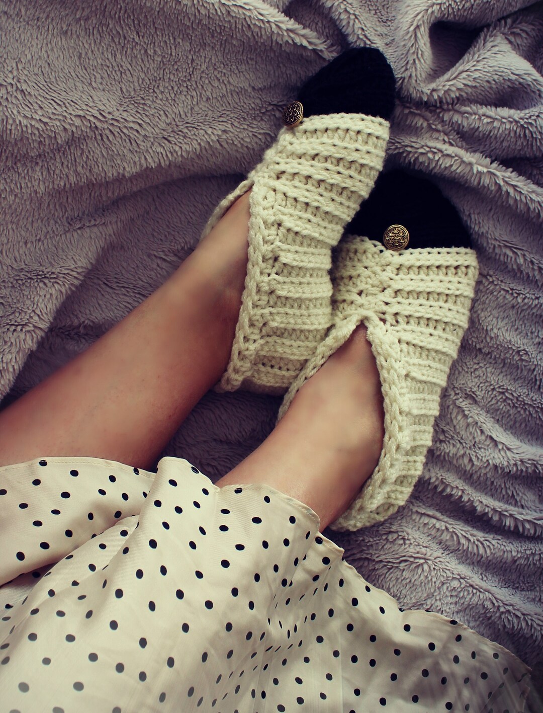 CROCHET PATTERN Black and White Slippers - Ladies Sizes - PDF Download ...