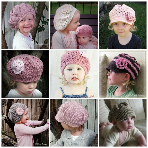 PATRON AU CROCHET Chapeaux élégants pour filles - 7 superbes styles pour les filles de tous âges - Téléchargement PDF