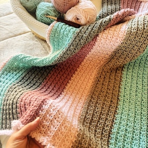 CROCHET PATTERN Knit-Look Broken Rib Stitch Blankets - Striped and Patchwork - PDF Download