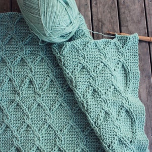 CROCHET PATTERN Aran Green Cables Blanket - Make to Any Size - PDF Download