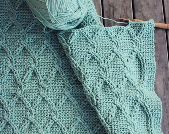 CROCHET PATTERN Aran Green Cables Blanket - Make to Any Size - PDF Download