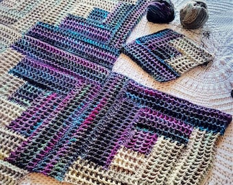 CROCHET PATTERN Log Cabin Waffle Blanket - 17" Squares - PDF Download