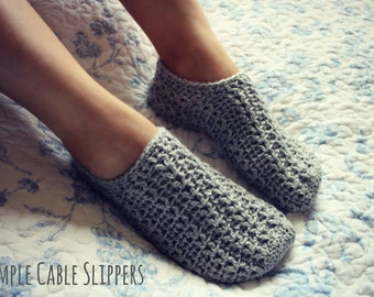 CROCHET PATTERN Simple Cable Slippers - All Adult Sizes - PDF Download