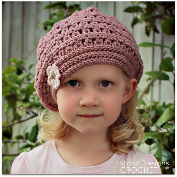 CROCHET PATTERN Mia Beret - Includes Hat Sizes Baby to Adult - PDF Download