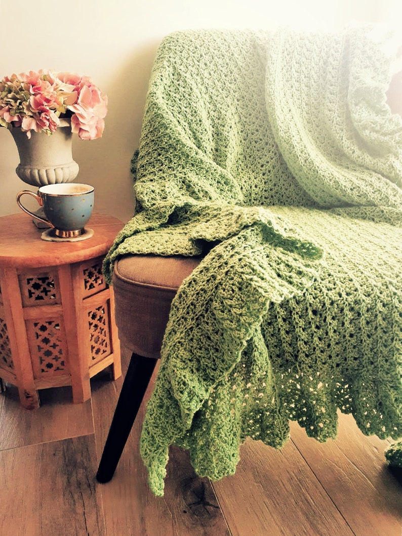 CROCHET PATTERN Pastures Green Throw Make to Any Size Blanket or Scarf PDF Download