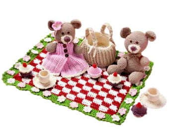 CROCHET PATTERN Teddy Bears Picnic Playset - Amigurumi - PDF Download
