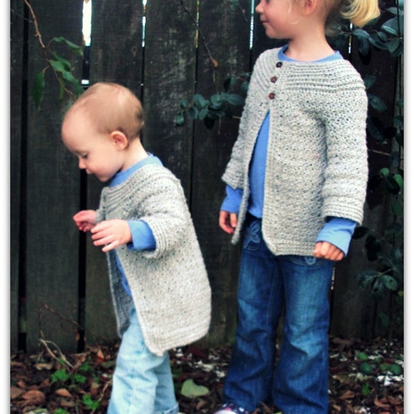 CROCHET PATTERN Girls Classic Cardigan - Sizes 1-2 to 8 years - PDF Download