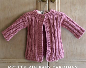 CROCHET PATTERN Petite Rib Baby Cardigan - Sizes 0-18 Months- PDF Download