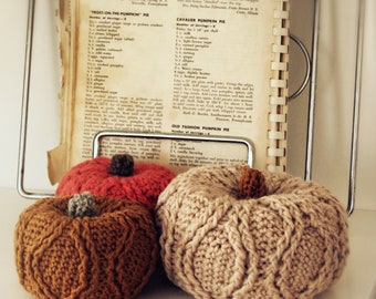 CROCHET PATTERN Cabled Pumpkins - Two Sizes - PDF Download
