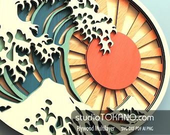 3D Layered Wave SVG, Plywood Ocean Art Cut file, Laser Cut Wall art Files, Multilayer SVG for Glowforge, Wave Mandala Wall Decor, DIY Gifts