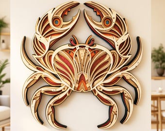 Crab Laser Cut File, 6 Layer SVG, Multi Layer Nautical Wooden Wall Art, Coastal Decor for Glowforge and xTool