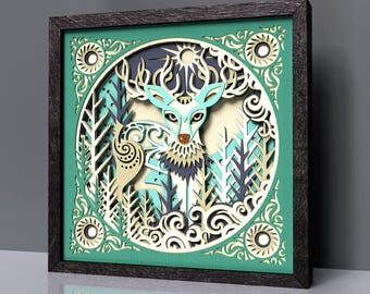 Winter Deer Multi Layer SVG for Cricut and Laser | Layered Shadow Box SVG | Winter Wonderland 3D Papercut | Laser cut file