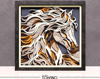 Horse 3D Shadowbox SVG for Cricut, Silhouette & Laser | Layered Papercut Template | Multi layer Glowforge Project | 8x8 Paper Art