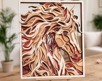 Horse Laser Cut File, Multi Layer SVG, 8 Layered Wooden Wall Art Design, Glowforge xTool compatible