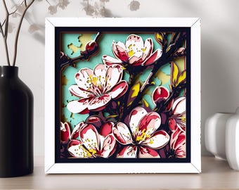 Sakura Cherry Blossom SVG | 3D Floral Shadow Box Cut File | Cricut Project | Laser Spring Wall Art | Multilayer Mandala Template