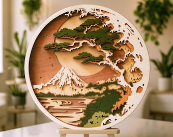 3D Laser Cut Mandala Wall Art Shadow Box SVG Glowforge Xtool DIY Home Deco Personalized Gift  Multilayer Wood Mountain Tree Template