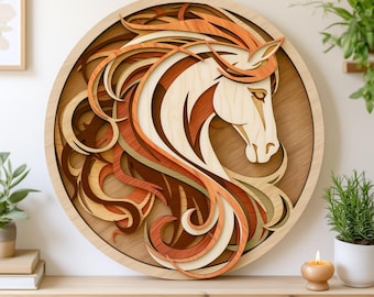 3D multilayer Laser Cut svg for layered wooden plywood wall art "Horse". For Xtool, Glowforge and all lasers. Mandala wall art