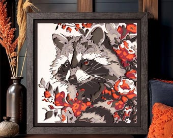 Woodland Raccoon Shadow Box SVG | 3D Layered Forest Animal Wall Art | Cricut Papercut Cut File